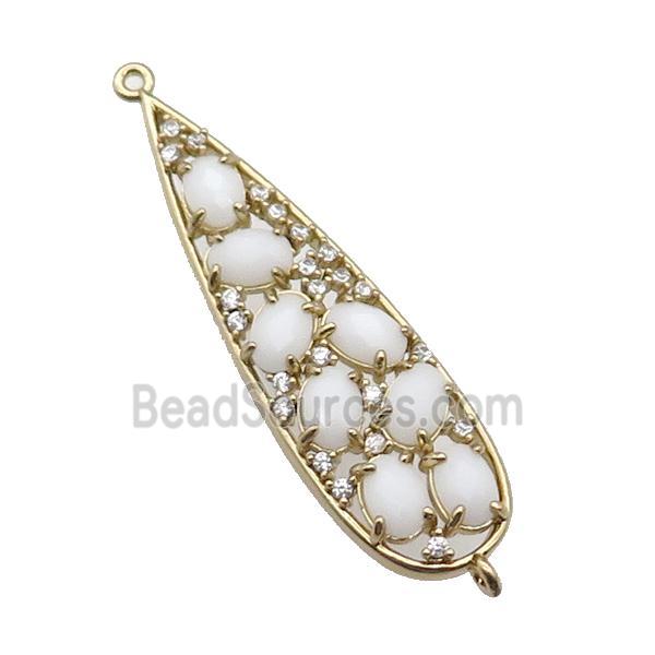 copper teardrop connector pave white Cat Eye Crystal, gold plated