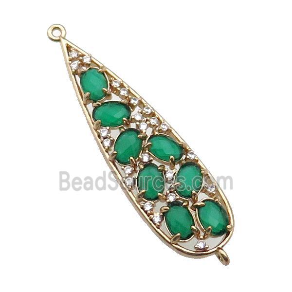 copper teardrop connector pave green Cat Eye Crystal, gold plated