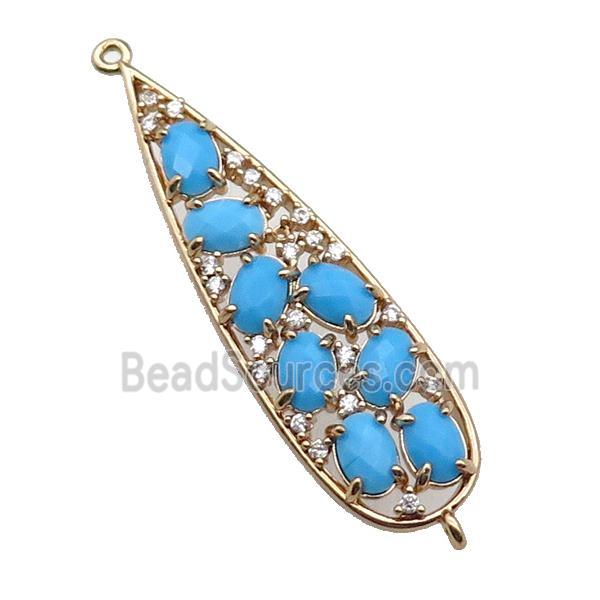 copper teardrop connector pave blue Cat Eye Crystal, gold plated