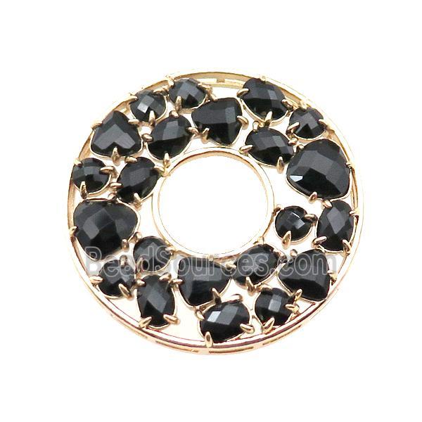 copper donut pendant pave black Cat Eye Crystal, gold plated