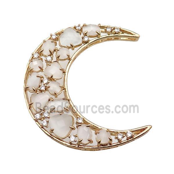 copper Moon pendant pave white Cat Eye Crystal, gold plated