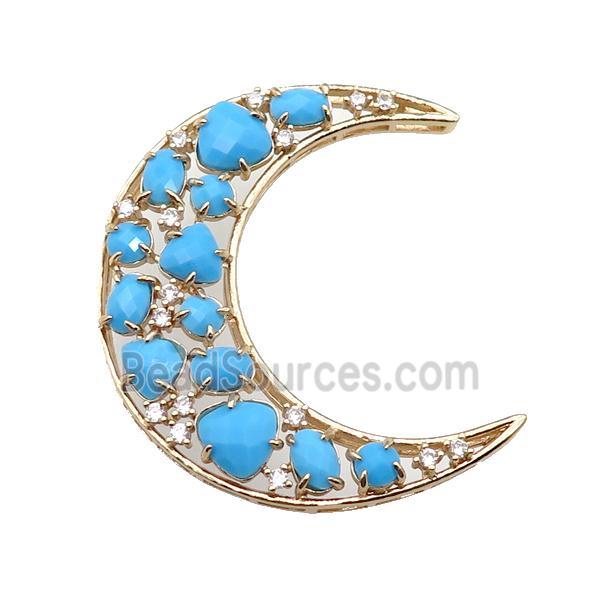 copper Moon pendant pave turq.blue Cat Eye Crystal, gold plated