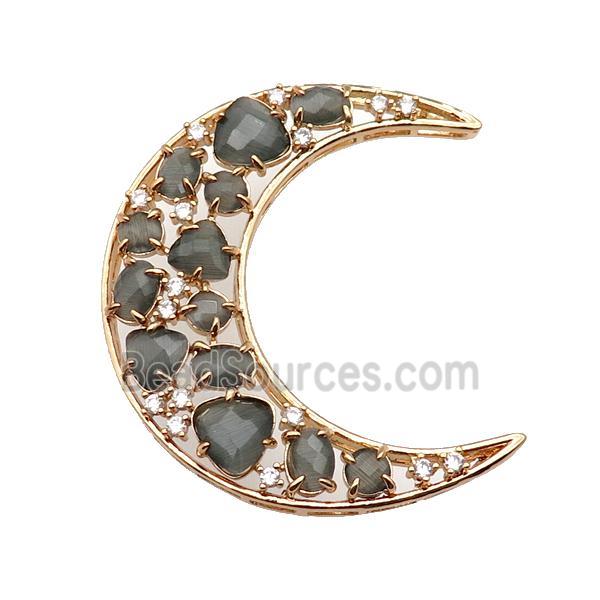 copper Moon pendant pave gray Cat Eye Crystal, gold plated