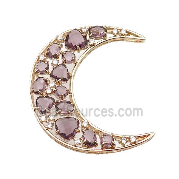 copper Moon pendant pave purple Cat Eye Crystal, gold plated