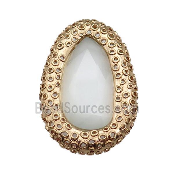 copper oval beads pave white Cat Eye Crystal, gold plated