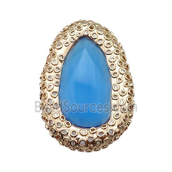 copper oval beads pave skyblue Cat Eye Crystal, gold plated