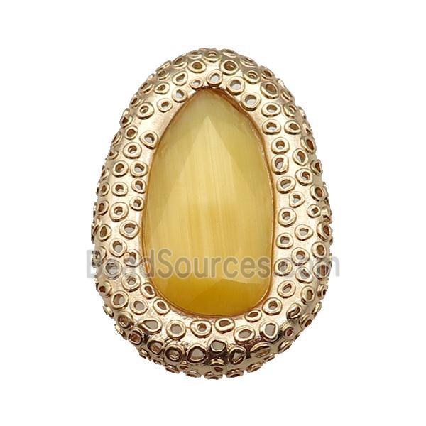 copper oval beads pave yellow Cat Eye Crystal, gold plated