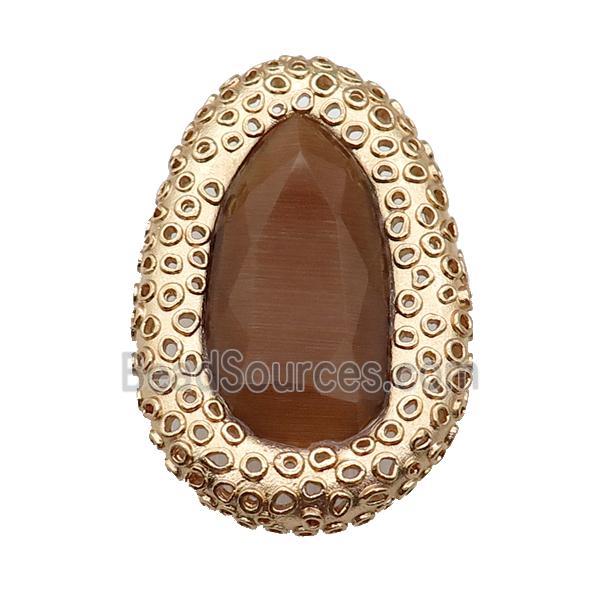 copper oval beads pave coffee Cat Eye Crystal, gold plated