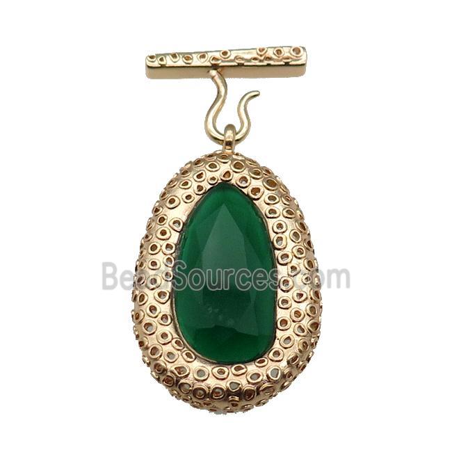 copper oval pendant pave green Cat Eye Crystal, gold plated