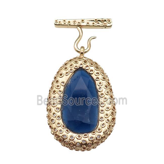 copper oval pendant pave blue Cat Eye Crystal, gold plated