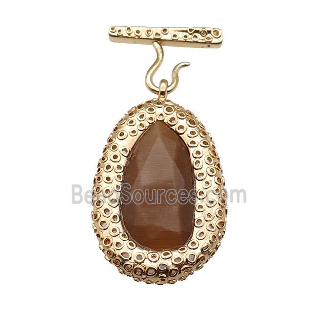 copper oval pendant pave coffee Cat Eye Crystal, gold plated