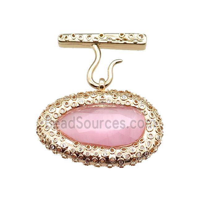 copper oval pendant pave pink Cat Eye Crystal, gold plated