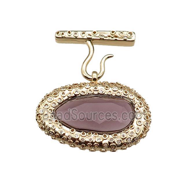 copper oval pendant pave purple Cat Eye Crystal, gold plated