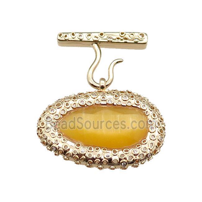 copper oval pendant pave yellow Cat Eye Crystal, gold plated