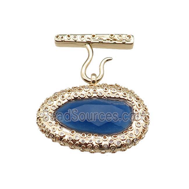 copper oval pendant pave blue Cat Eye Crystal, gold plated