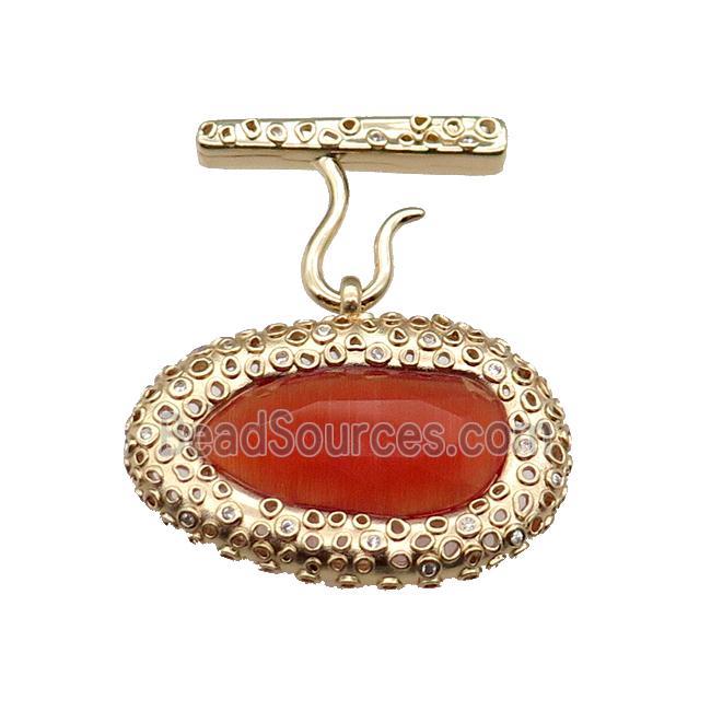 copper oval pendant pave ornage Cat Eye Crystal, gold plated