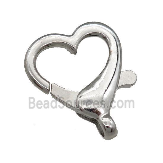 Alloy Lobster Clasp, platinum plated, heart