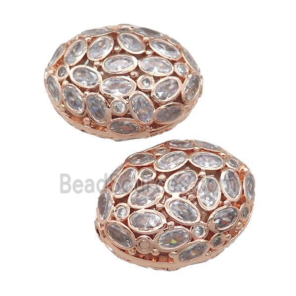 copper oval beads pave zircon, rose gold