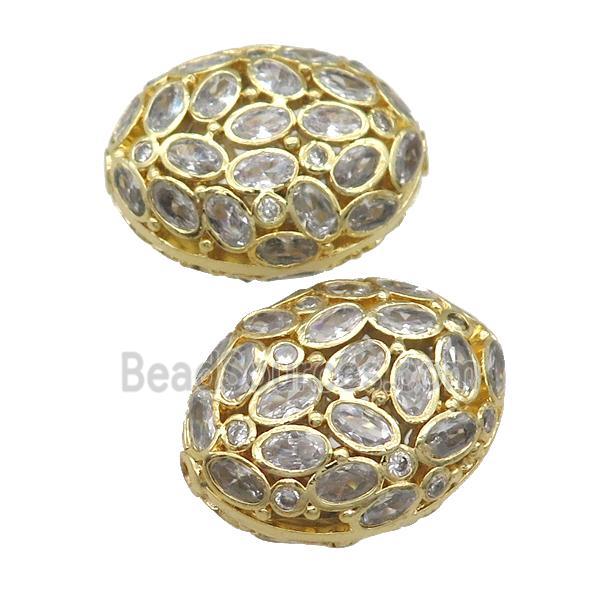 copper oval beads pave zircon, gold plated