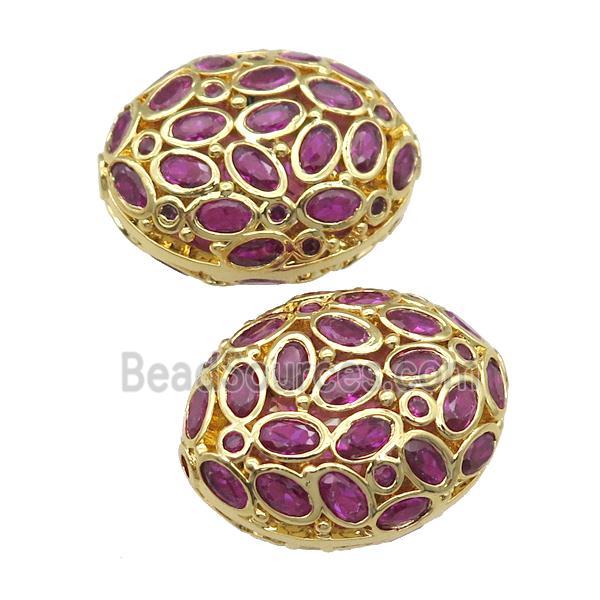 copper oval beads pave hotpink zircon, gold plated