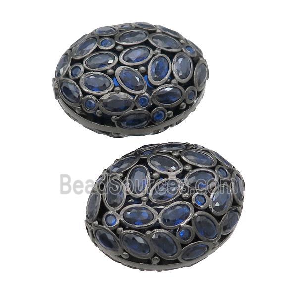 copper oval beads pave blue zircon, black plated