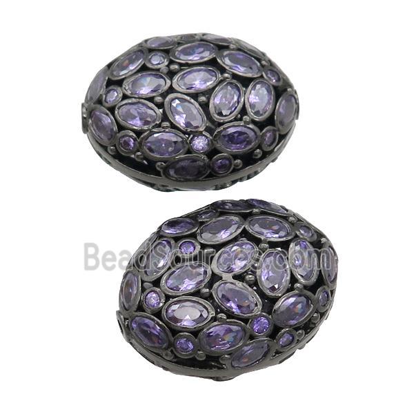 copper oval beads pave purple zircon, black plated