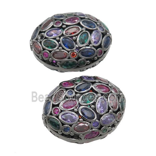 copper oval beads pave multicolor zircon, black plated