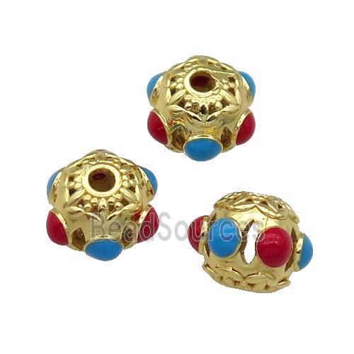 Copper Spacer Round Beads Enamel Gold Plated