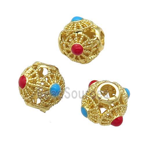 Copper Spacer Round Beads Enamel Gold Plated