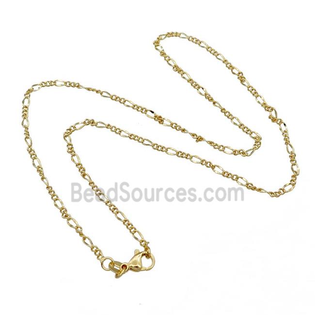 Copper Necklace Figaro Chain Unfaded Gold Plated