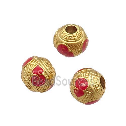 Copper Round Beads Duck Gold Red Enamel