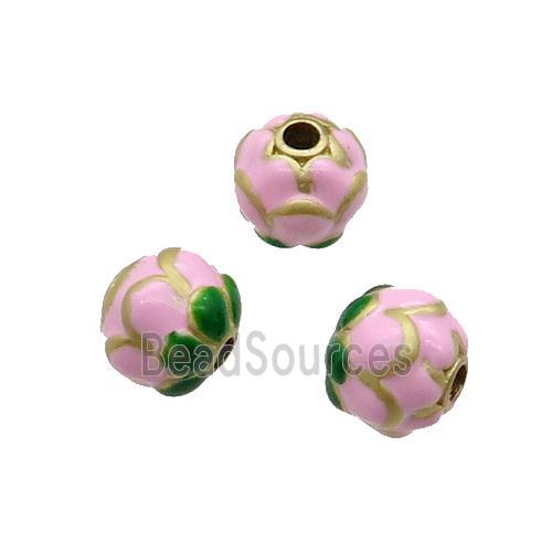 Copper Lotus Beads Pink Enamel Duck Gold