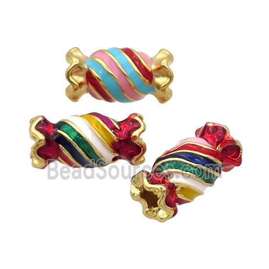 Alloy Candy Beads Multicolor Enamel Large Hole Gold Plated