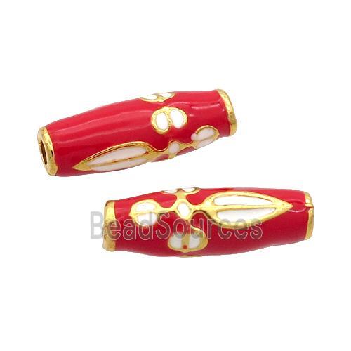 Alloy Rice Beads Red Enamel Large Hole Gold Plated