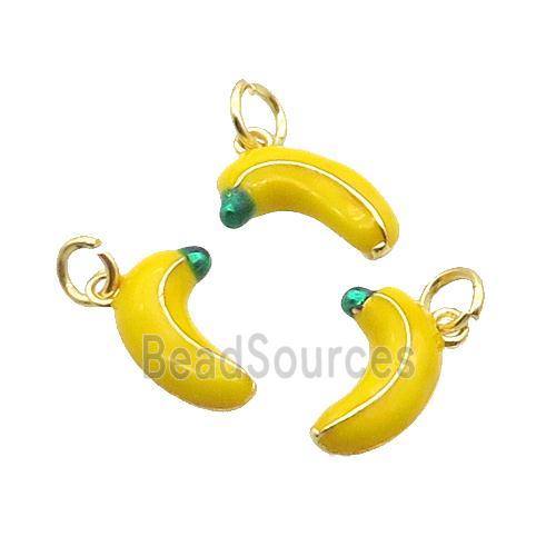 Alloy Banana Pendant Charm Yellow Enamel Gold Plated