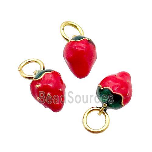 Alloy Strawberry Pendant Red Enamel Gold Plated