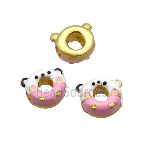 Alloy Kawaii Beads Emoji Pink Enamel Large Hole Gold Plated