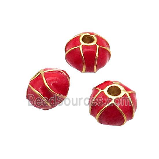 Alloy Rondelle Beads Red Enamel Large Hole Gold Plated