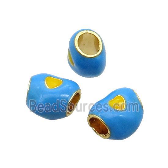 Alloy Heart Beads Blue Enamel Large Hole Gold Plated