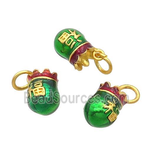 Alloy MoneyBag Pendant Green Enamel Gold Plated