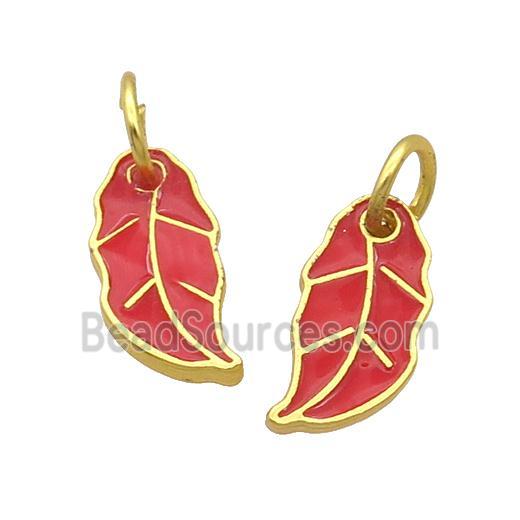 Alloy Leaf Pendant Red Enamel Gold Plated