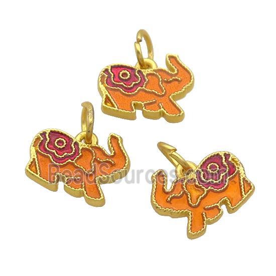 Alloy Elephant Pendant Orange Enamel Gold Plated