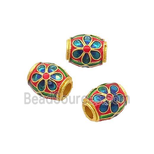 Alloy Barrel Beads Blue Enamel Gold Plated