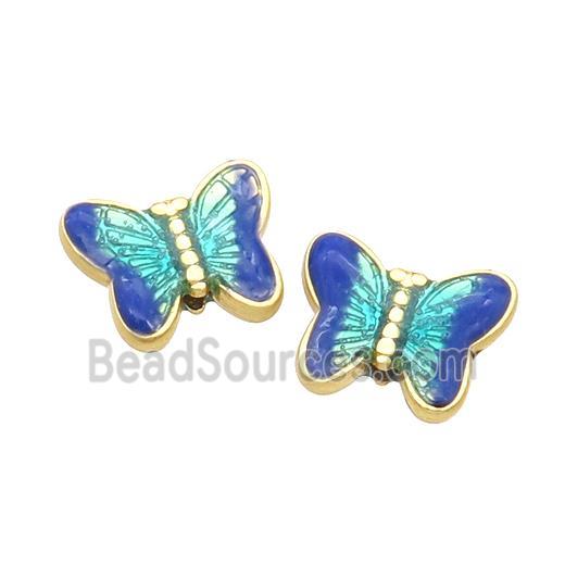 Alloy Butterfly Beads Blue Enamel Gold Plated