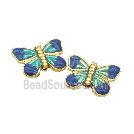 Alloy Butterfly Beads Blue Enamel Gold Plated