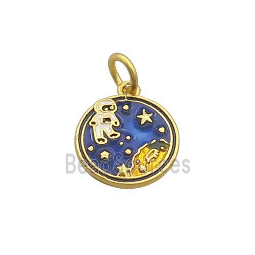 Alloy Astronaut Sky Pendant Blue Enamel Duck Gold