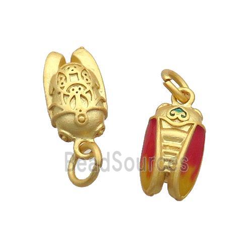 Alloy Cicada Pendant Red Enamel Duck Gold