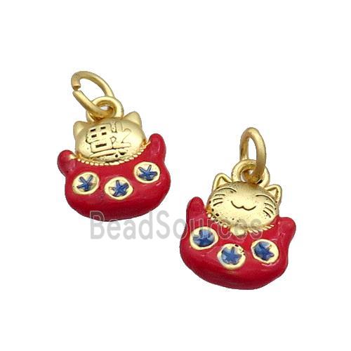 Alloy Lucky Cat Pendant Red Enamel Duck Gold