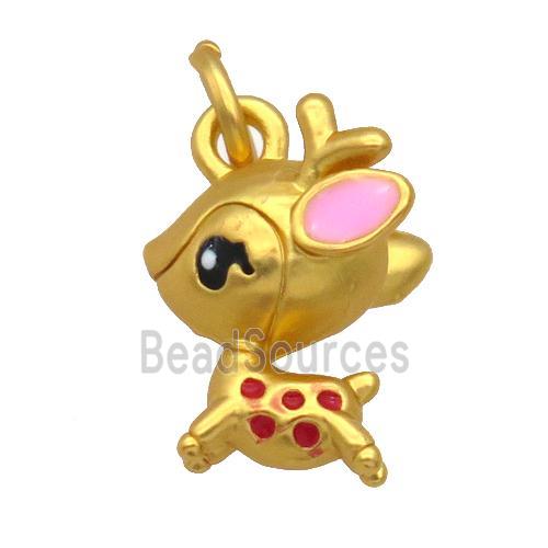 Alloy Deer Pendant Pink Enamel Duck Gold