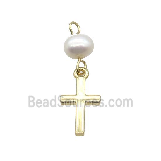 Copper Cross Pendant With Pearl Gold Plated